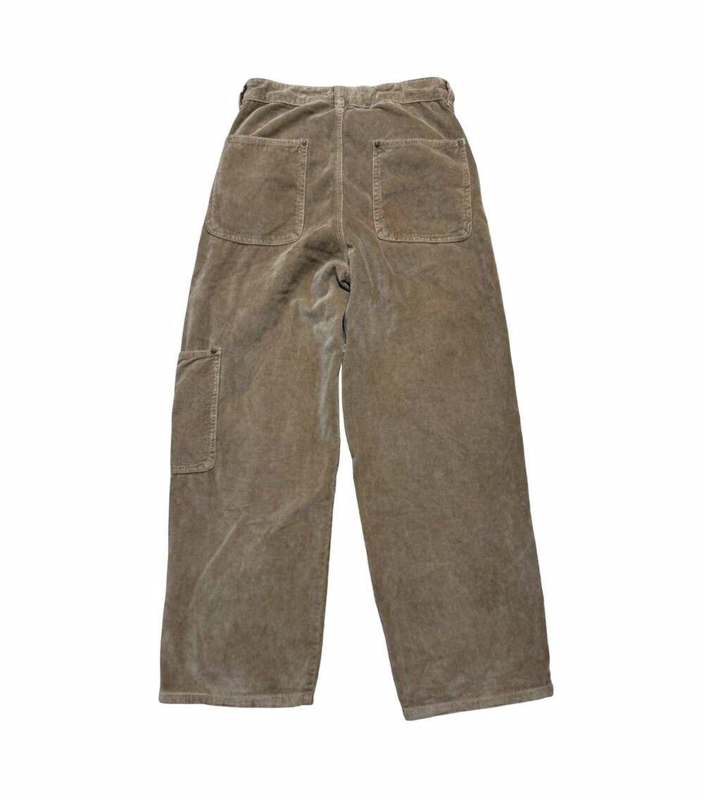 ZARA Women Beige Corduroy Cargo Pants Regular Fit Straight Leg Button Zip